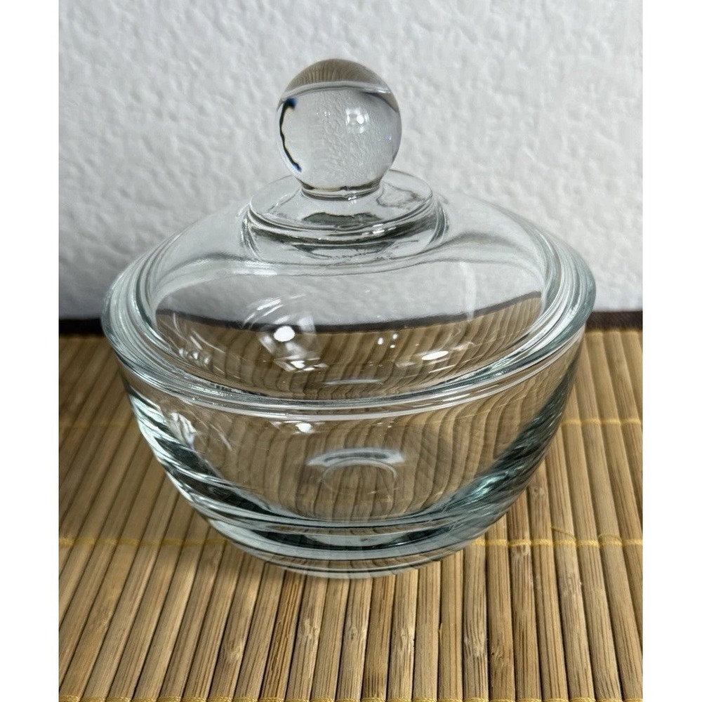 Anchor Hocking 8 oz Presence Clear Glass Sugar Bowl with Knob Lid Trinket Box